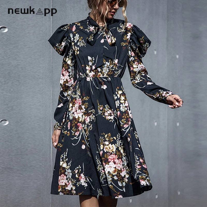Женское осеннее Цветочное платье богемная шифоновая рубашка с длинным рукавом