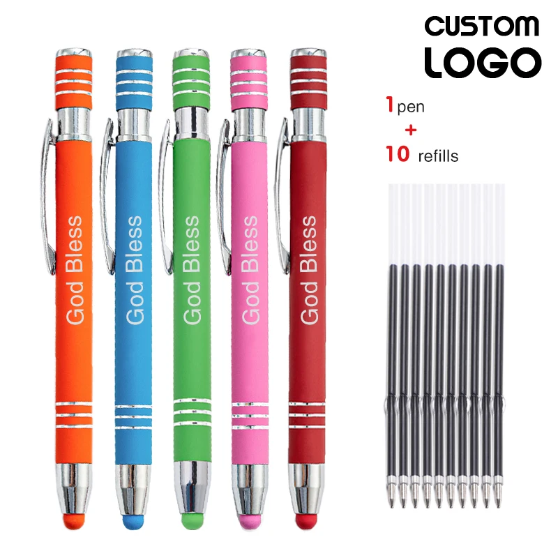 Pen+10 Refills Metal Capacitor Ballpoint Pen Multicolor Touch Screen Pen Custom LOGO Personalized Gift Student School Stationery