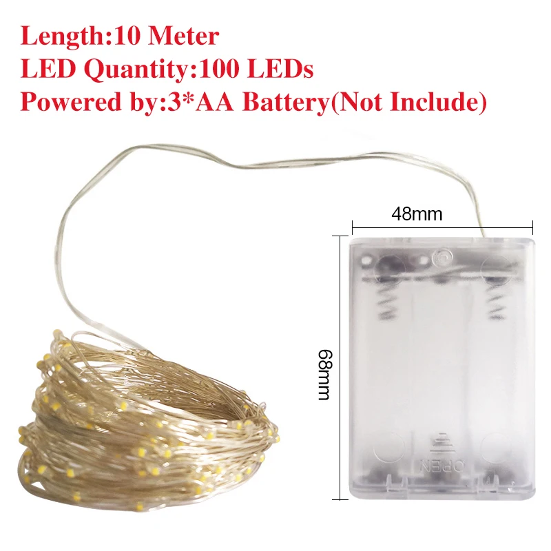 10m Copper Wire DIY фейерверк, светодиодный Сказочный светильник, складная гирлянда на батарейках с дистанционным управлением Gerlyanda для наружного Рождественского украшения - Испускаемый цвет: 10m Copper Wire