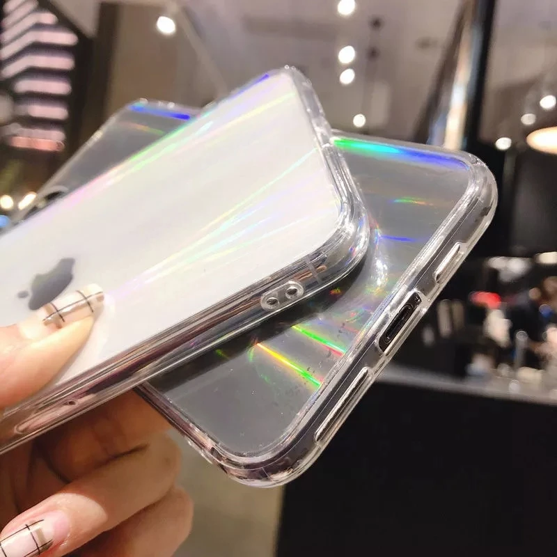 Градиентные радужные лазерные прозрачные чехлы для телефонов iPhone 12 11 Pro Max XR XS 6 7 8