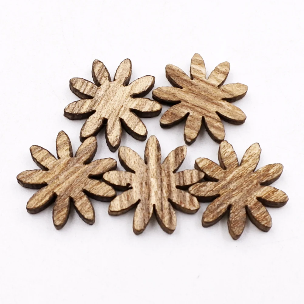 

100Pcs Mixed Size Plum Blossom Shape Unfinished Wooden Ornaments DIY Craft Accessories Scrapbook Sewing Decoration