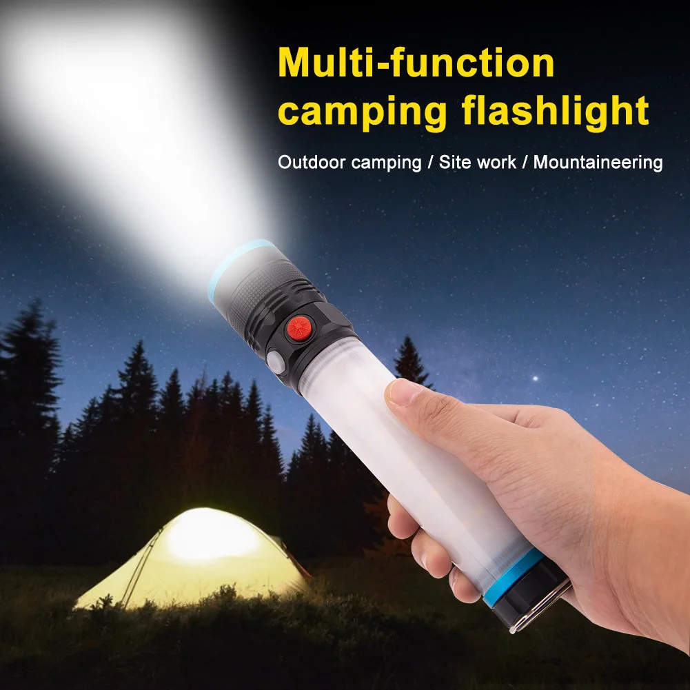 

СВЕТОДИОДНЫЙ Портативный Телескопический фонарик T6 с зумом, мощный уличный фонарь с зарядкой от USB для палаток, высокая яркость, для ночной ...