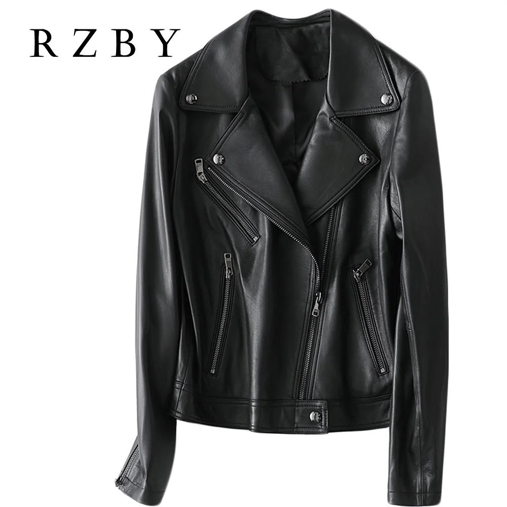 Genuine Sheepskin Soft Leather Coat Black Jacket Women Autumn Clothes Casual Genuine Leather Jacket Fashion RZBY029
