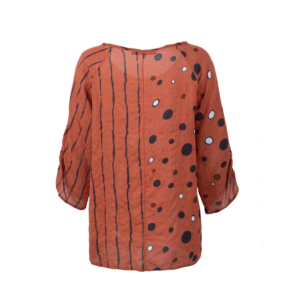 Женская винтажная Свободная блузка размера плюс с рукавом 3/4 полосатая рубашка в