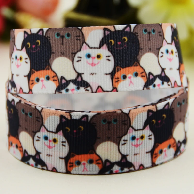 

22mm 25mm 38mm 75mm cat cartoon printed Grosgrain Ribbon party decoration 10 Yards X-03657