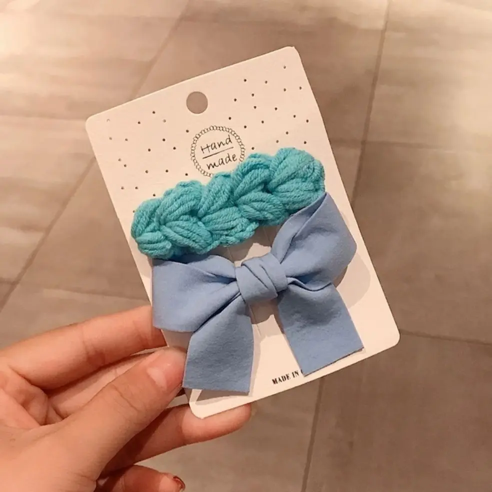 

2021 Cute Girls Wool Knitted Braided Hairpins Hair Clips Set Barrettes Macaron Solid Color Oval Hair Accessories New Headwear