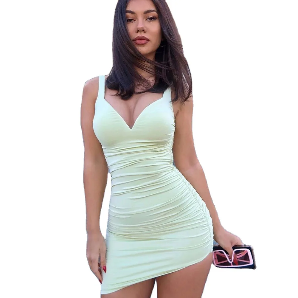 

2020 Summer Ladies INS European And American Fashion Women's Hot Style V Neck Cotton Slim Sexy Irregular Nightclub Mini Dress