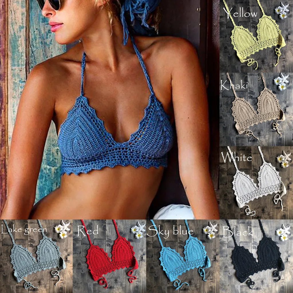 2020 Новый треугольный Бикини Топ женский полый купальник крючком сплошной Цвет