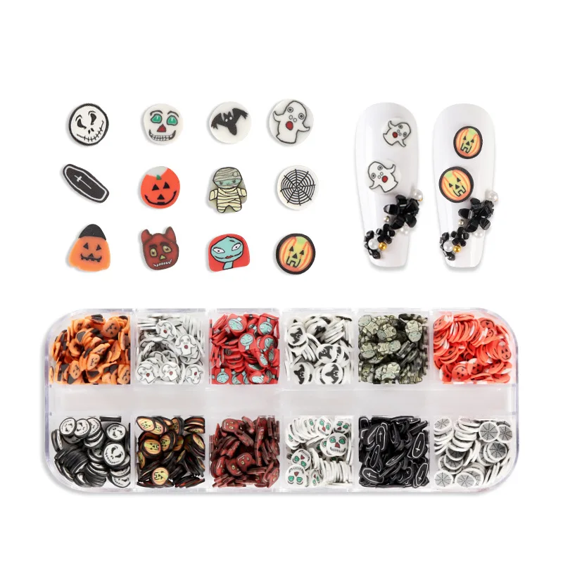 

Halloween Day Nail Art Decoration Ghost Jack-o-lantern Skeleton Mummy Polymer Clay Slices Sequins Holiday Nail Accessories