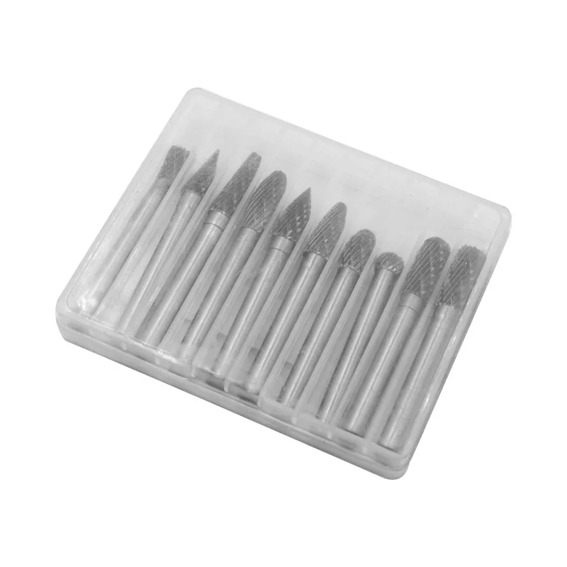 10pc 6mm shank 8mm Head 10 Types Tungsten carbide Burrs for Rotary Drill Carbide Points File Grinder Cutter Bit | Инструменты