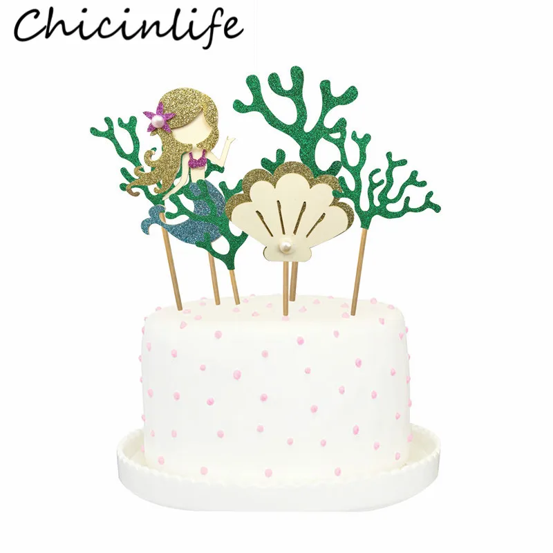 

Chicinlife 6 шт. Русалка ракушка коралловый капкейк Топпер для девочек день рождения под морем Русалка Вечеринка торт аксессуары