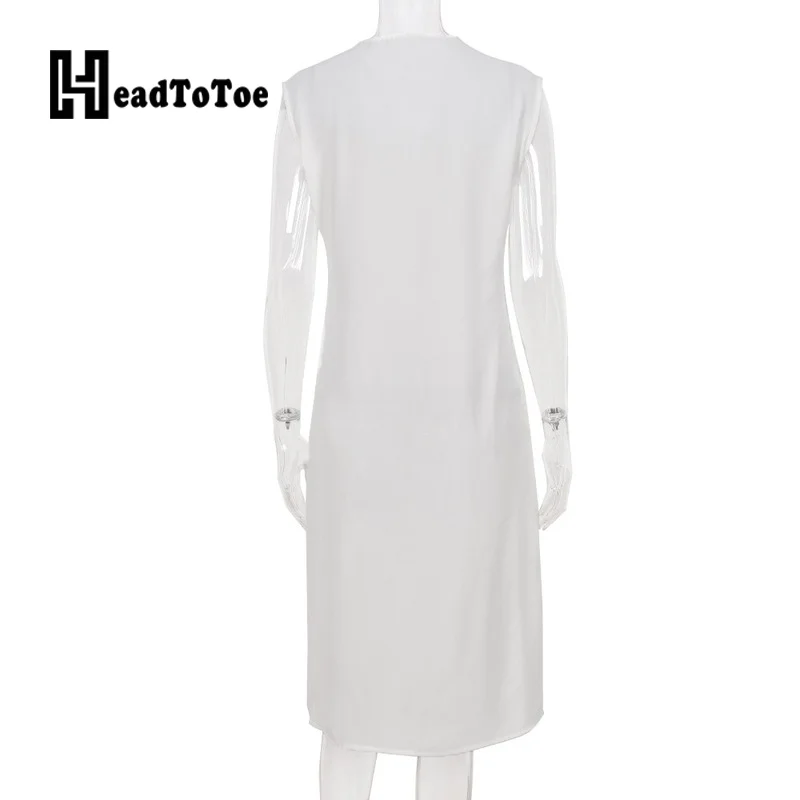 

Solid Lace Up Elegant OL Dresses for Women Sleeveless Deep V Neck Mid-calf Straight Dress Women