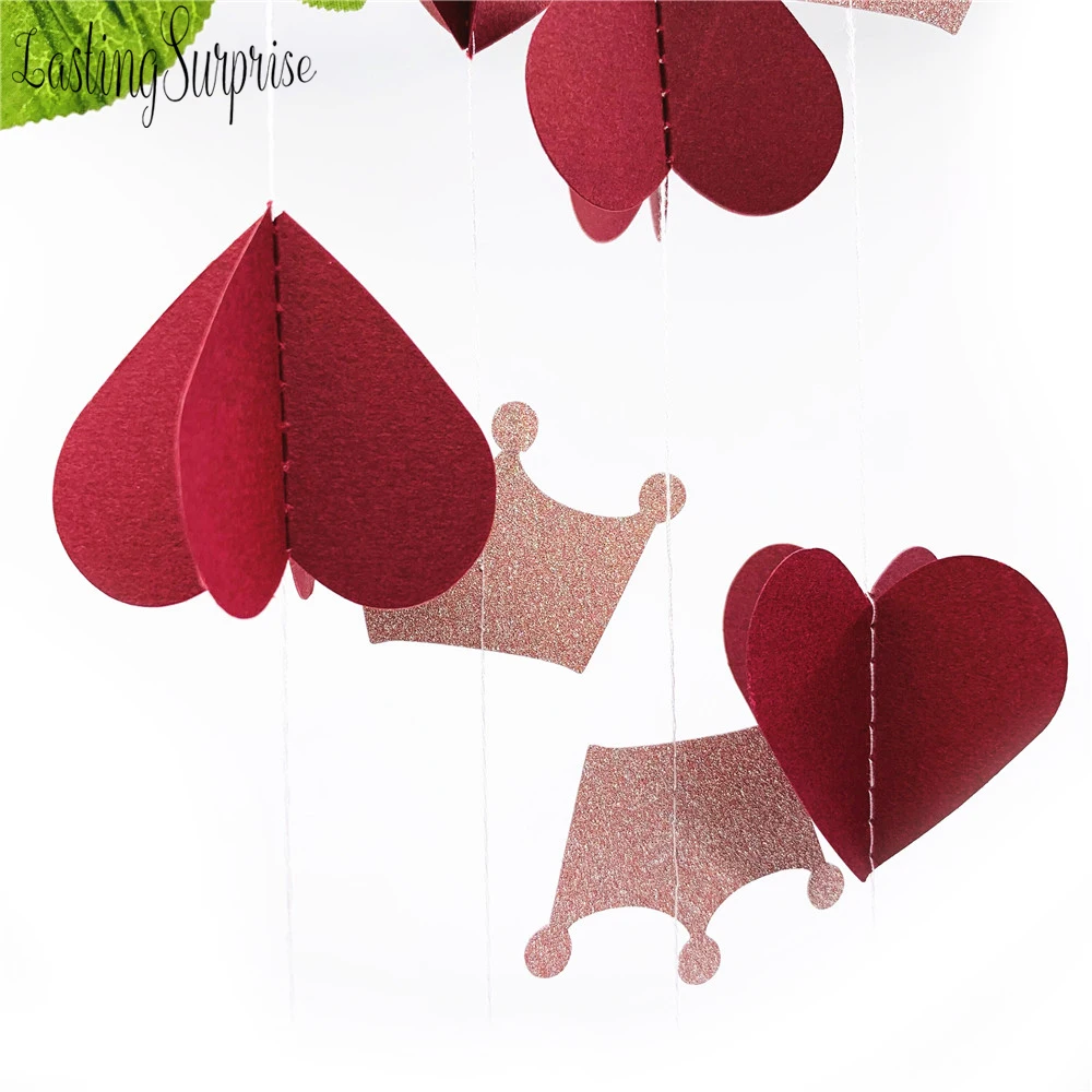 2 м Корона и 3D сердце день рождения стреймер блестящая бумага венок принцессы Girl 16