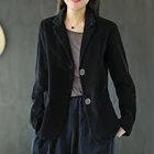 Куртка Zoki Женская Вельветовая однобортная свободного кроя, винтажный пиджак из чистого хлопка, одежда с отложным воротником, черный цвет, на весну