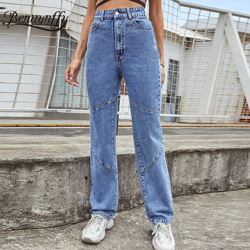 

Benuynffy Осень Зима повседневные женские джинсы 2021 бойфренды корейские прямые мешковатые джинсы женские длинные джинсы с высокой талией