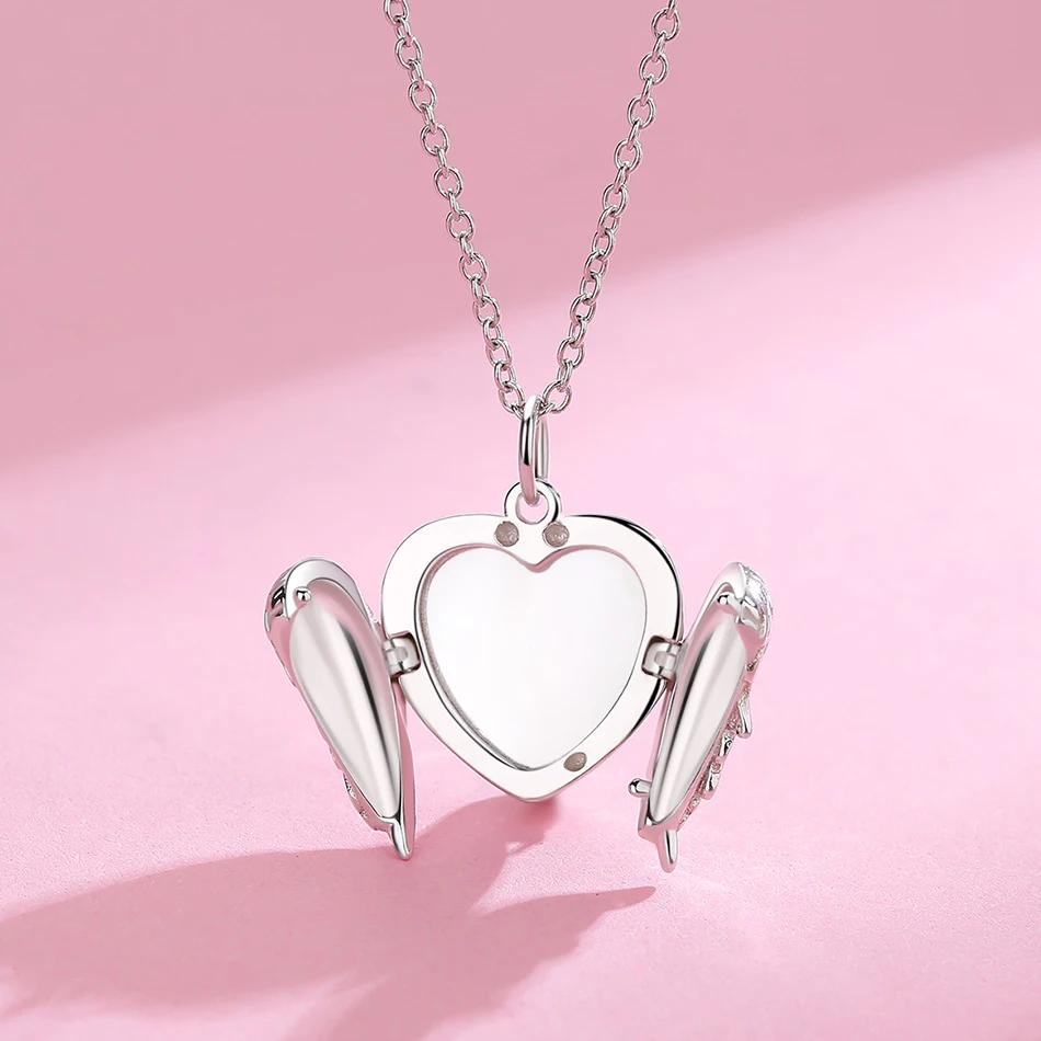 BELAWANG New 925 Sterling Silver Customize Photo Angel Wing Feather Pendant Necklaces for Women Girls Jewelry Lover Gift | Украшения и