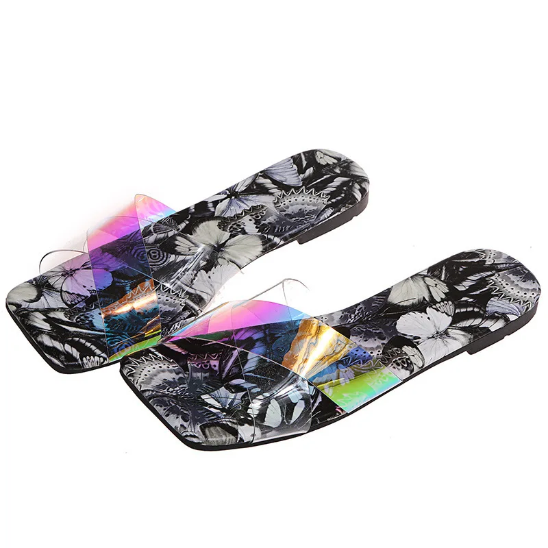 

Female Shoes Low Big Size Slippers Flat Slides Summer Clogs Woman Square Toe 2021 Beach Basic Rubber Fabric Hoof Heels Rome Flor