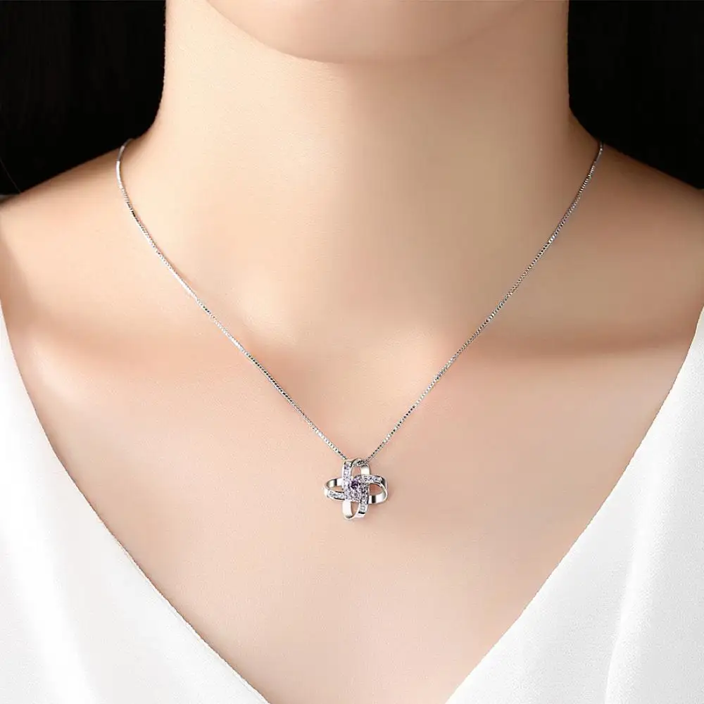 Женское креативное ожерелье инкрустированное прозрачным цирконием с серебряным