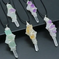 45cm natural stone fluorite citrine amethysts stone wax line necklace charm pendant for jewelry making women gift size 76mm