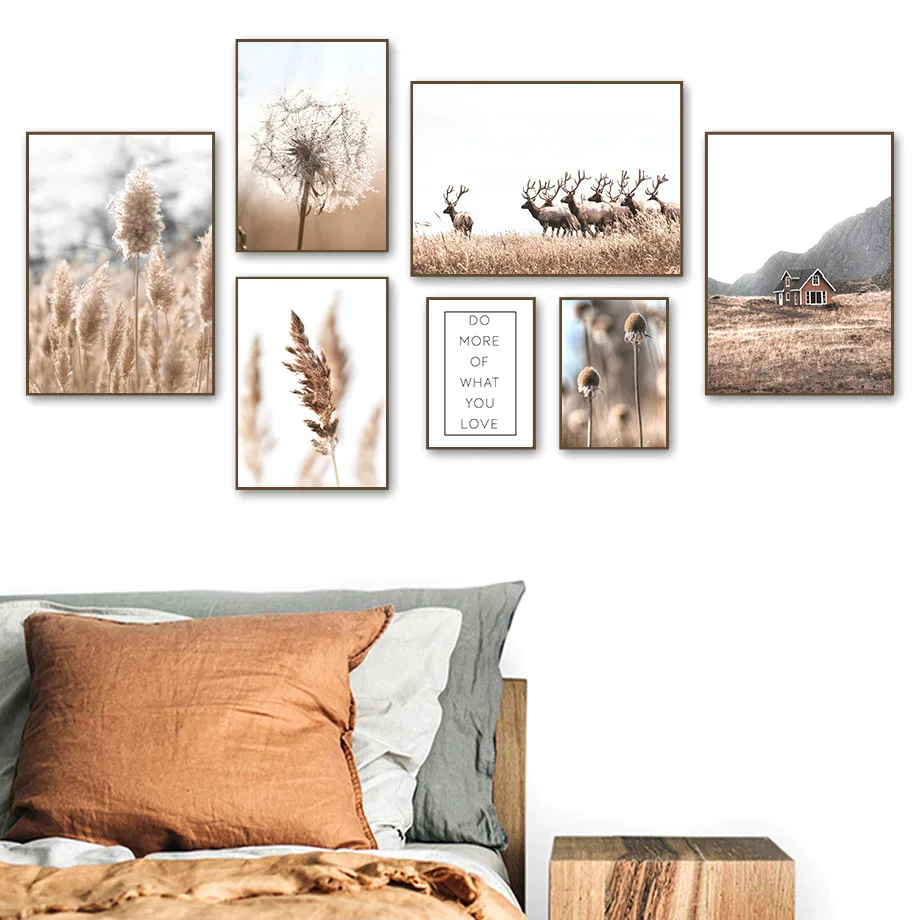 

House Deer Dandelion Dead Grass Plant Wall Art Canvas Painting Nordic Posters And Prints Wall Pictures For Living Room Decor