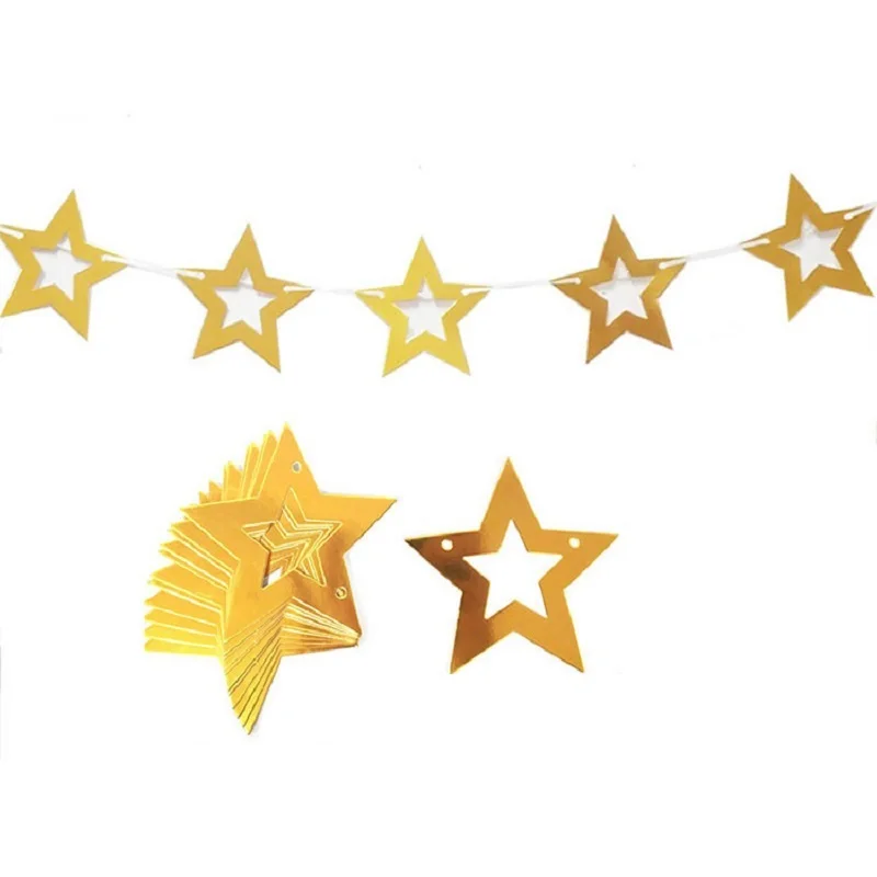 12 шт пятиконечная звезда тянуть флаг золотые серебряные полые украшения день