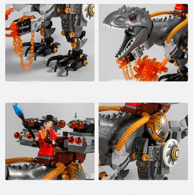 

Jurassic Park Reload Tyrannosaurus Rex Building Blocks Dinosaur World With Car Figures Bricks Toys For Children