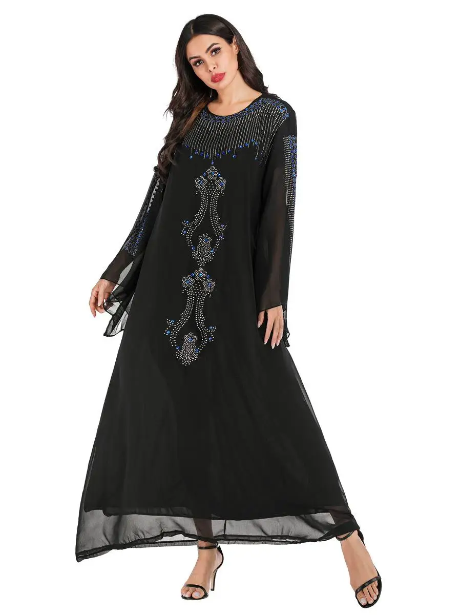 Женское винтажное длинное шифоновое платье черное элегантное вечернее