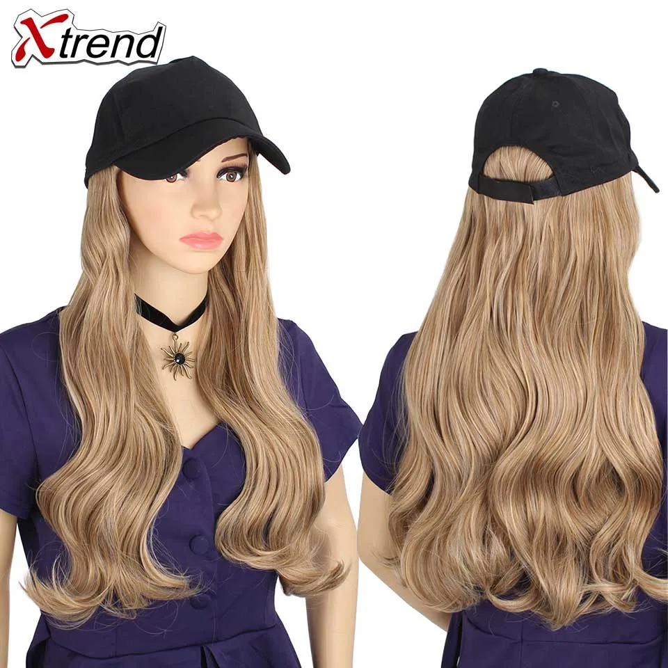 Xtrend Baseball Hat With Wavy Hair Extensions cap with hair for sassy sporty girl Long Synthetic extension