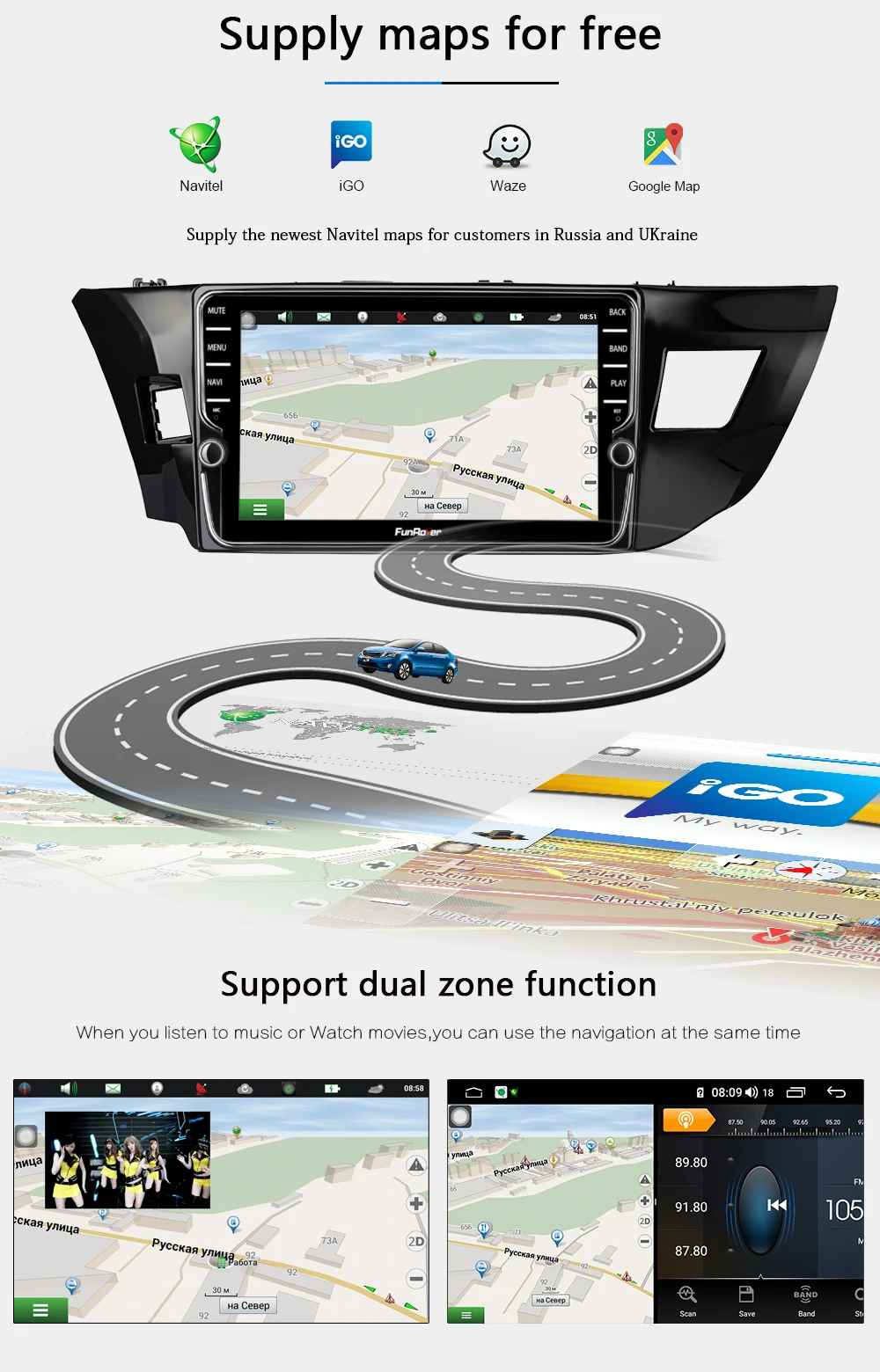 Funrover " android 9,0 2 din Автомобильный Радио мультимедийный плеер для toyota corolla 2013 dvd gps навигация DSP 4G 64G SIM BT