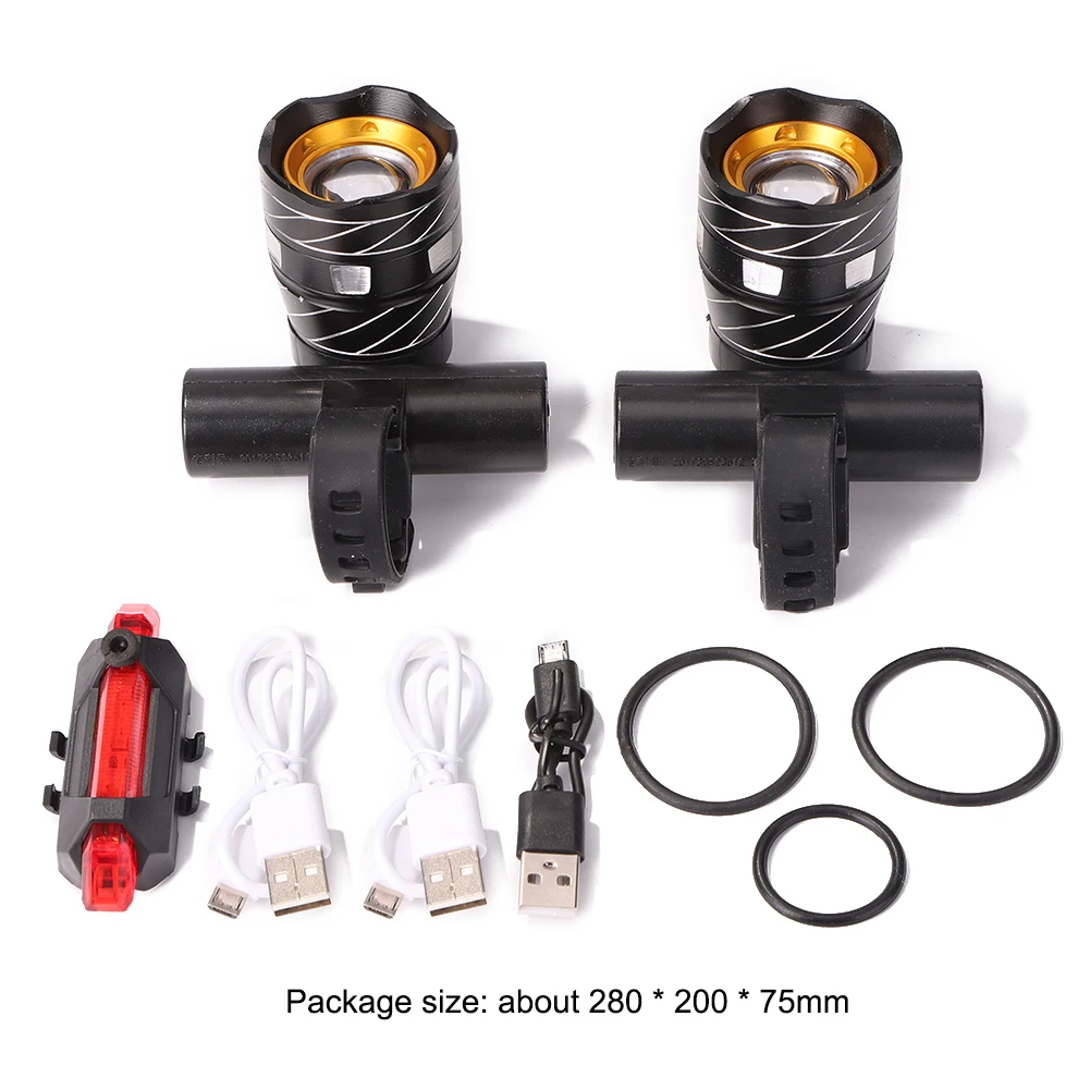 Mountain Bike USB Rechargeable Lights Set Waterproof Bicycle Rotatable Zoom Headlight Night Warning Taillight Cycling Accessory | Спорт и