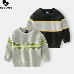 New 2021 Kids Children Pullover Sweater Autumn Winter Baby Boys Casual Striped Patchwork O-neck Knitted Jumper Sweaters Tops