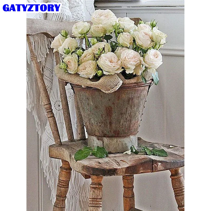 

Gatyztory DIY Painting by numbers coloring Flower Set Acrylic Paint Kits For Adults Pictures Drawing Canvas By Number Home Decor