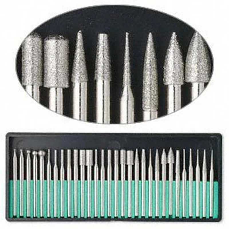 

30pcs 1/8\\\\\\\\\\\\\\\" Shank Rounded/Tapered/Ball/Cylinder Burrs Drill Milling Tools Case