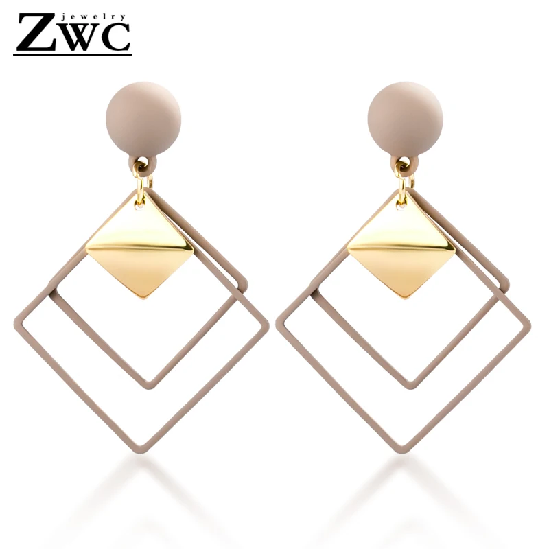 Brown ZWC простые корейские летние массивные Висячие серьги для женщин модные ювелирные изделия металлические геометрические золотые Висячие висячие серьги - Окраска металла: Brown
