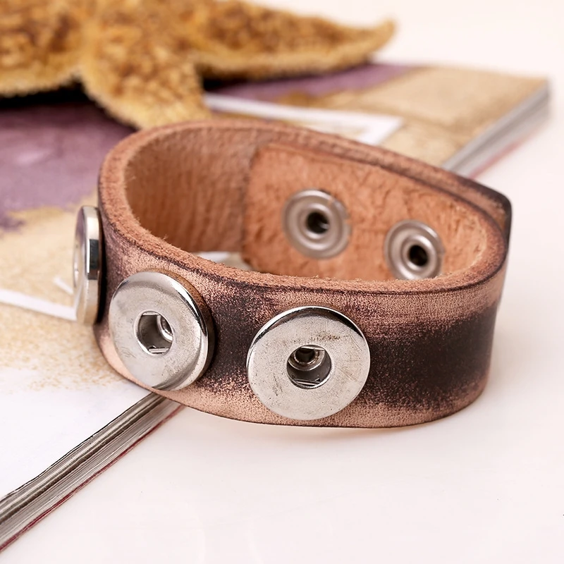 Noosa Button Bracelets Vintage Leather Bracelet Fashion Jewelry Bangles DIY Wrap Charm for Men Accessories | Украшения и
