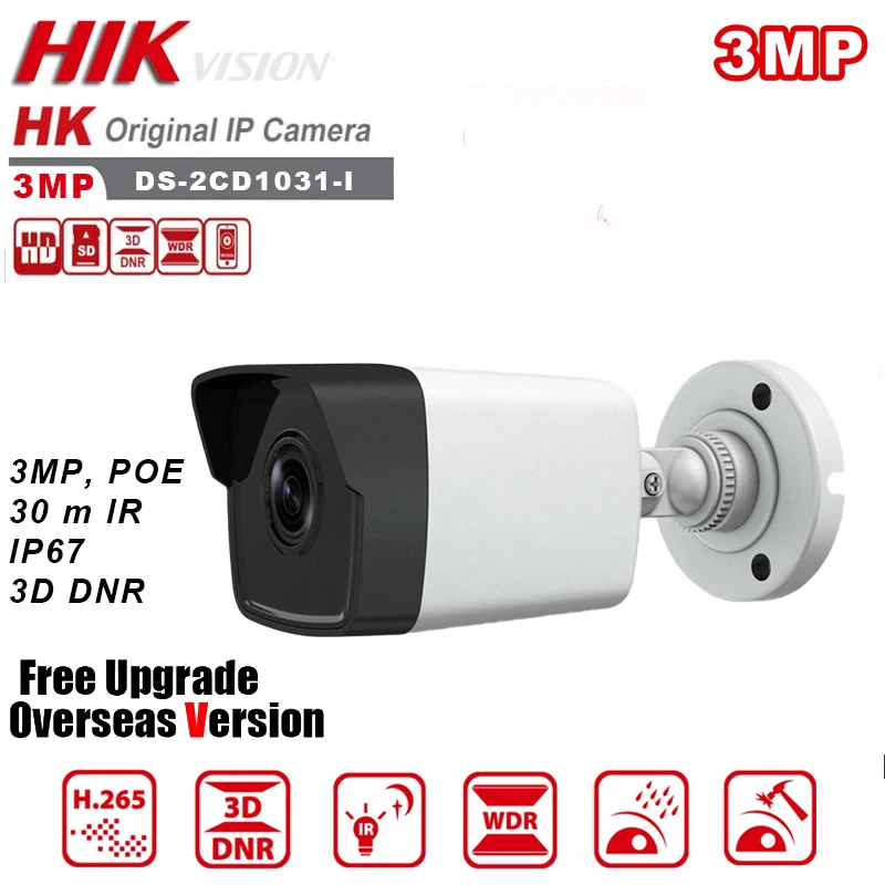 

Original Hikvision DS-2CD1031-I Replace 2CD2032F-I 2CD2035F-I 3MP Mini Bullet CCTV IP Camera POE Security Network Camera H.264+