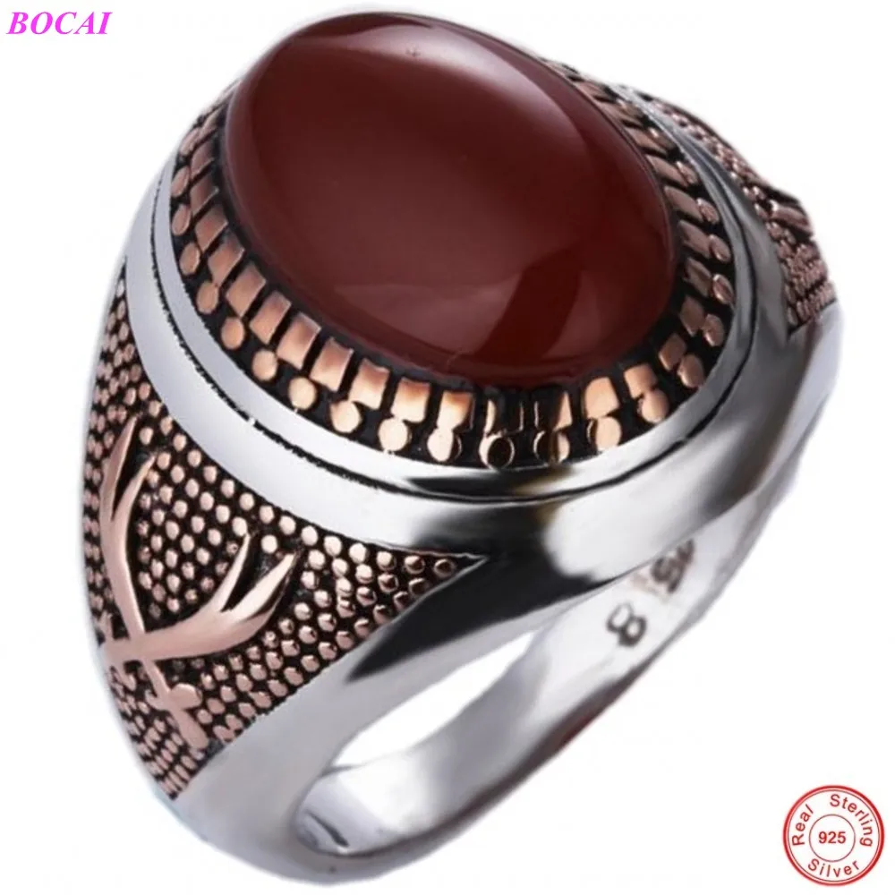 

BOCAI S925 Sterling Silver Rings 2022 New Fashion South Rutile Retro Personality Pure Argentum Gem Hans Jewelry for Men