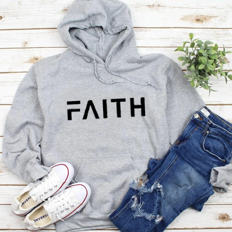 Женские толстовки с капюшоном и надписью Faith повседневные Пуловеры большого