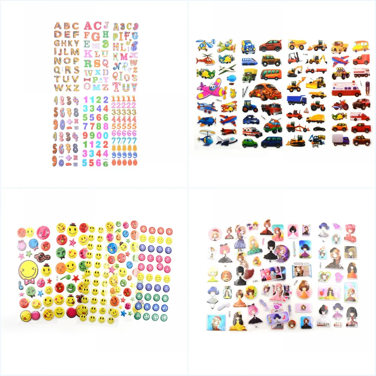 

5 Sheets/lot Multi 3D Puffy Bubble Waterpoof Stickers Fruits Smile Animal CAR Letter Number Children Kids Boy Girl DIY stickers