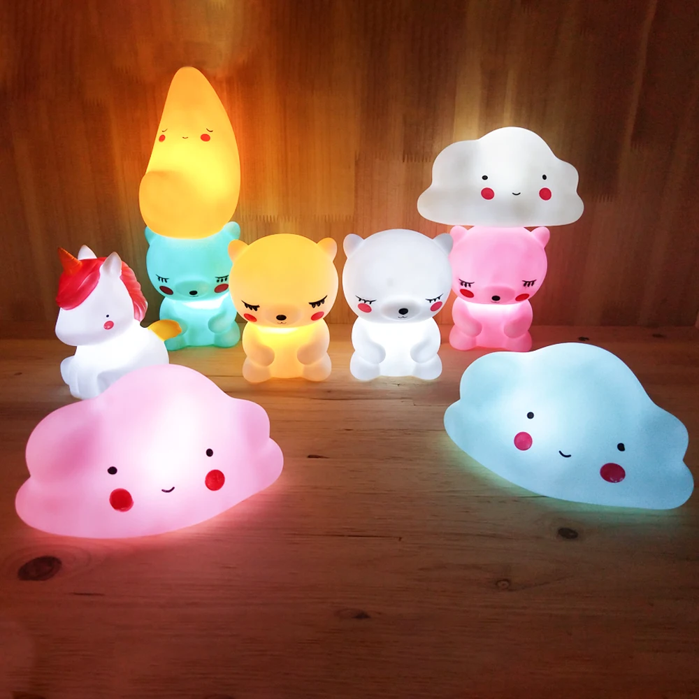 Светодиодный ночник с изображением медведя облака Луны единорога для детей