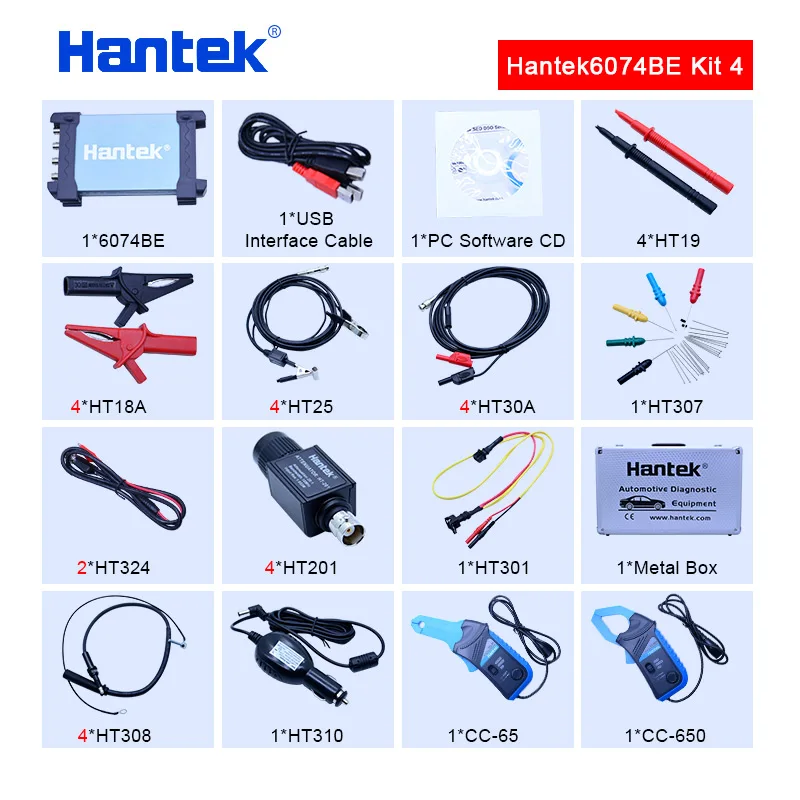 Hantek автомобильный Осциллограф портативный осциллограф ПК 6074BE USB 2,0 интерфейс 4CH 70 МГц Стандартный оснащен более 80 типов