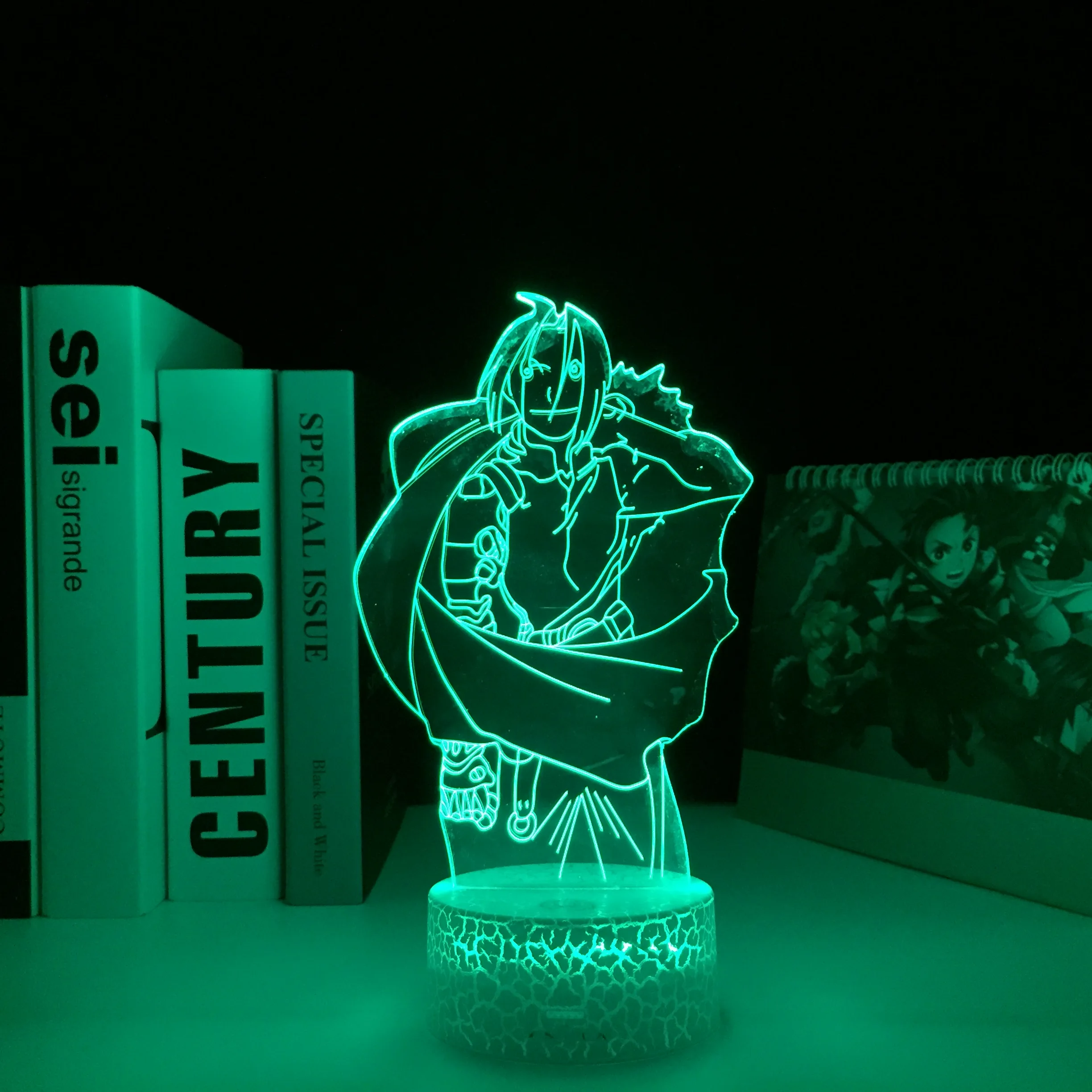 

Fullmetal Alchemist Anime Figure Edward Elric Night Light 3D LED Color Changing Kids Bedroom Decorative USB White Base Desk Lamp