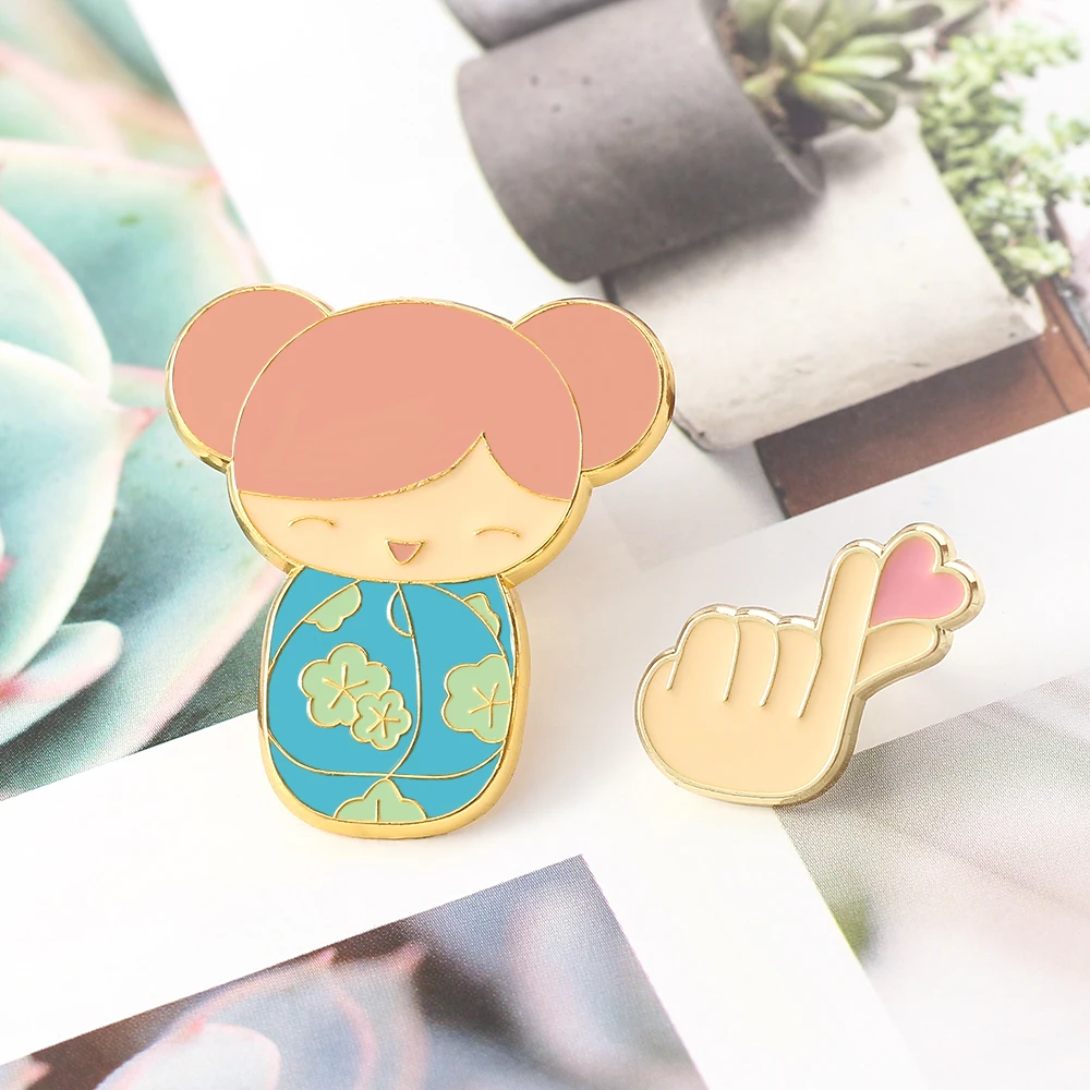 Мультфильм китайский Fuwa девушка рука эмаль булавки брошь милый корейский любовь