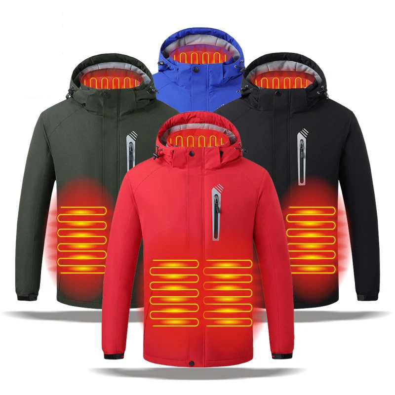Зимняя мужская куртка с подогревом через 8 мест однотонная Толстая