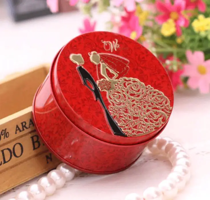 200PCS The new round tin candy box The bride and groom design on it wishes gifted scholar and beautiful woman SN2540