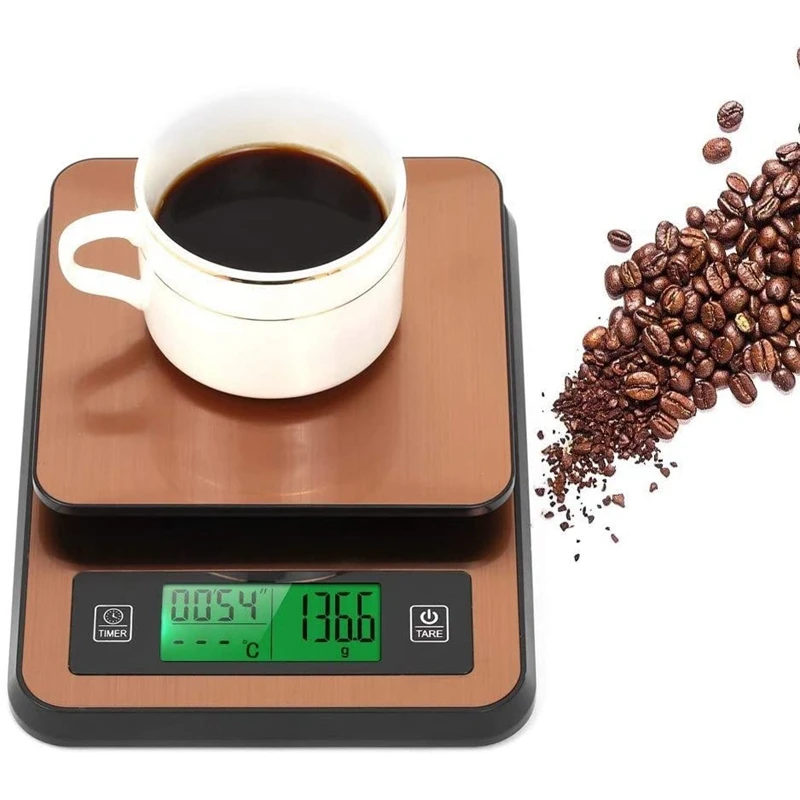

Digital Coffee Scale with Timer Temperature Probe Needle Lcd Display, Multifunctional Kitchen Food Scale 3000G/1G Gold