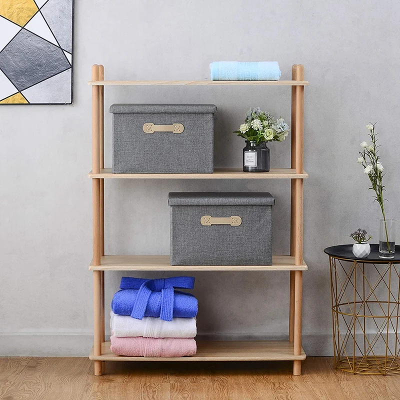 

2 Pack Foldable Storage Bins with Lids Lidded Storage Baskets with Handle Organizer Box for Shelf Nursery Home Bedroom