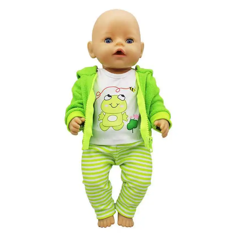 

Fit 18 inch Baby New Born Doll Clothes Accessories Frog Hat Three-piece Suit For Baby Birthday Gift