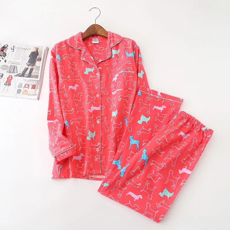 

Spring and Autumn Casual Printing Plus Size Home Wear, Brushed Cloth, Red Comfortable Cotton Pajamas, Women's Confinement Suit