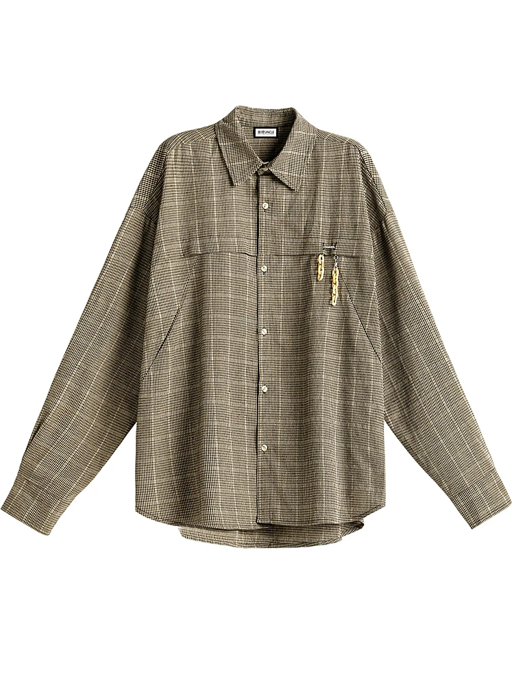 

Shirt men retro cool British tide ruffian handsome plaid shirt temperament men casual and loose